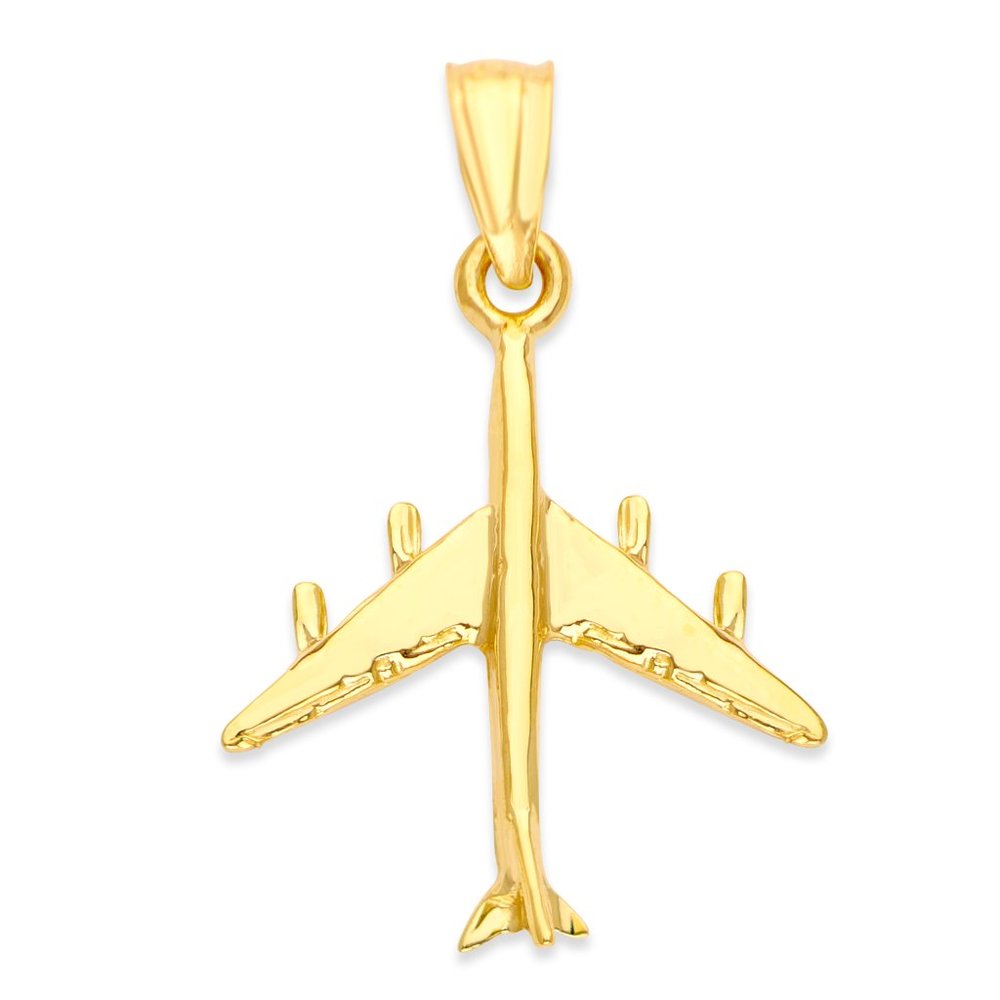 Solid 10k Gold Airplane Pendant - Minimalistic Aviation Jewelry for Travelers
